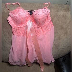 Elegant BubbleGum Pink Women’s Size 36B Victoria’s Secret Lace Babydoll Lingerie